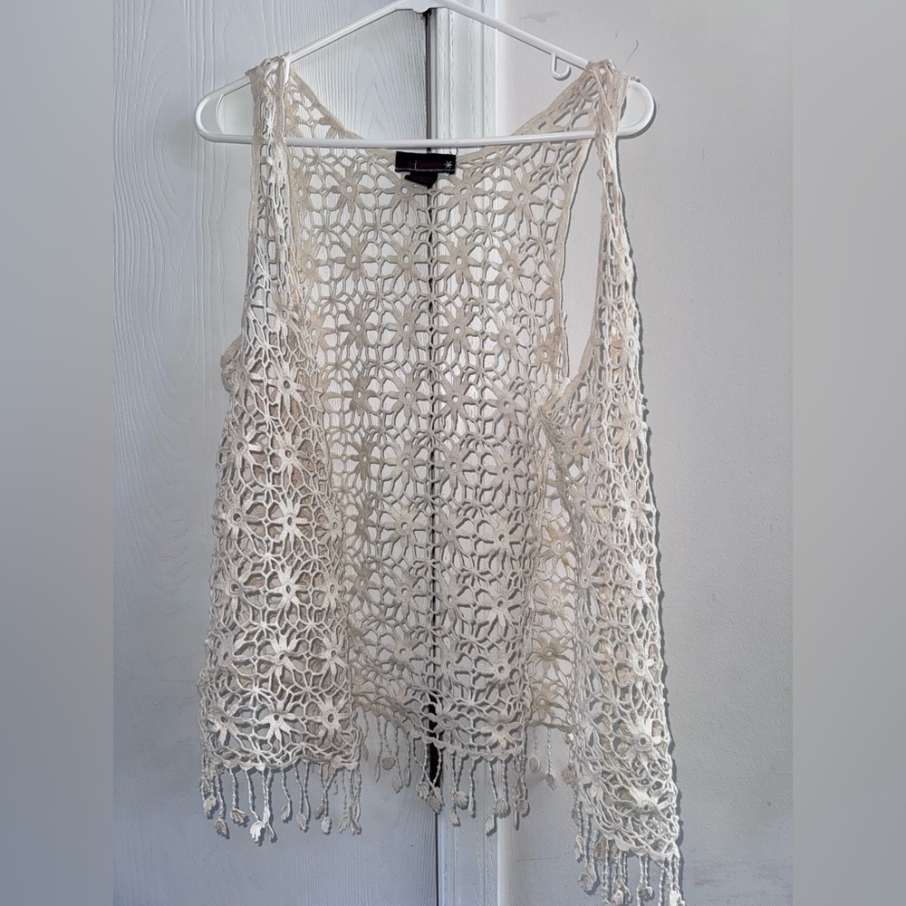 Floral Crochet Fringe Cotton Vest